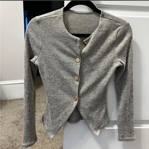 Gray Ribbed Button-Up Women's Sweater